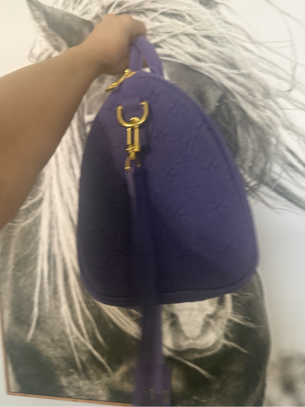 Purple Monogram Suede Travel Satchel with Detachable Strap - Picture 6 of 11